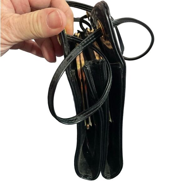 Mid Century Handbag Black Patent Double KISS Lock - Picture 2 of 11